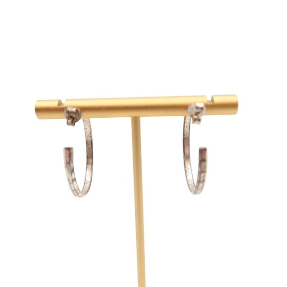 Sterling Silver 925 Faceted Hoop Earrings 1" Classic Preppy Post Pierced - Picture 5 of 7